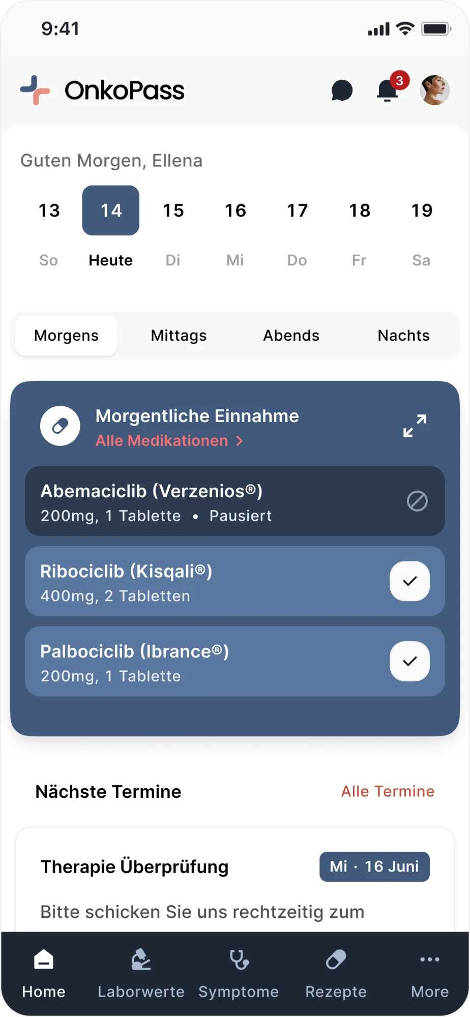 OnkoPass App: Medikationsplan und Termine