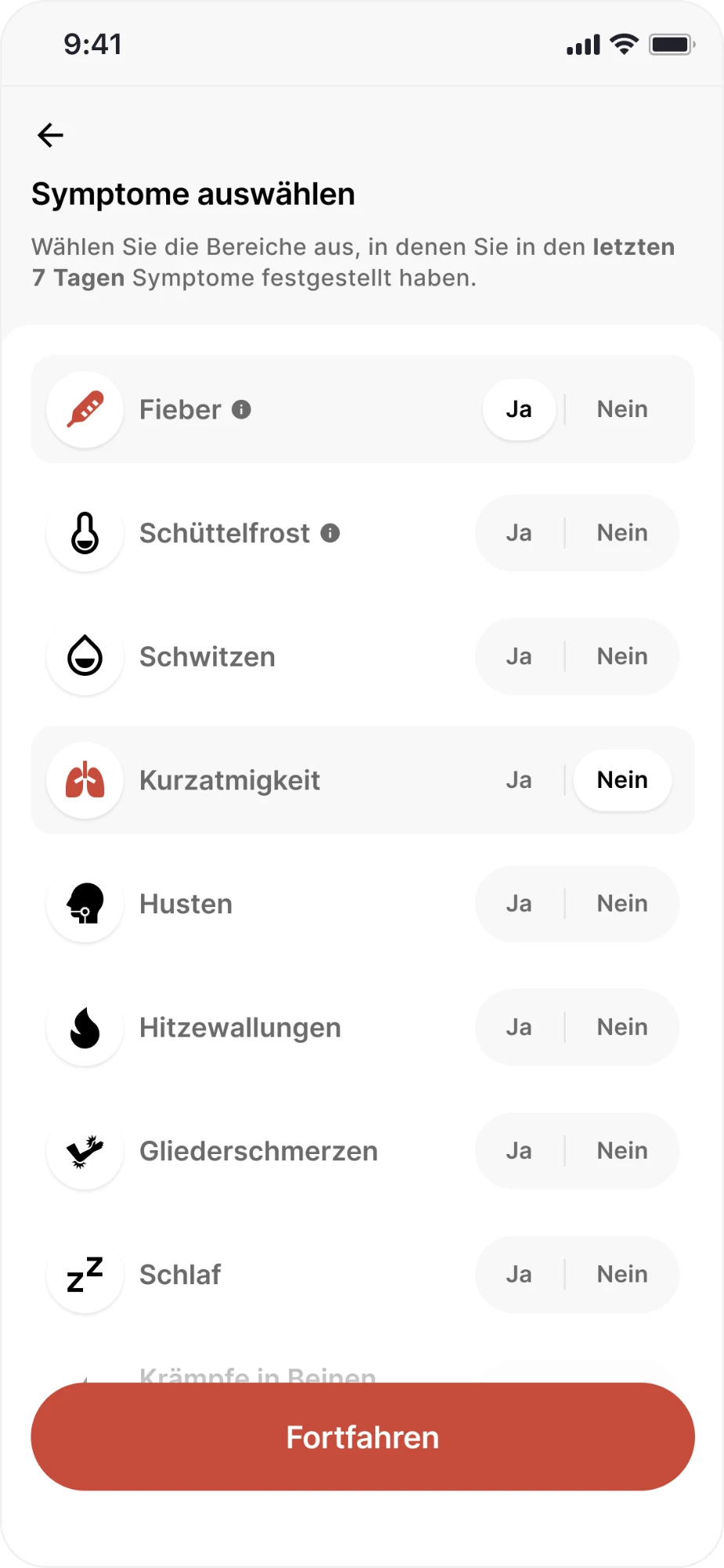 OnkoPass App: Symptome melden
